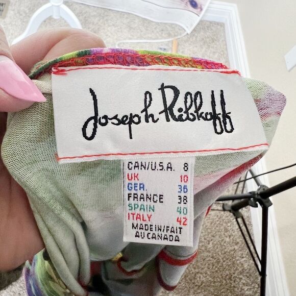 Joseph Ribkoff Colorful Tropical Faux Wrap Dress Sz 8 - Picture 7 of 7